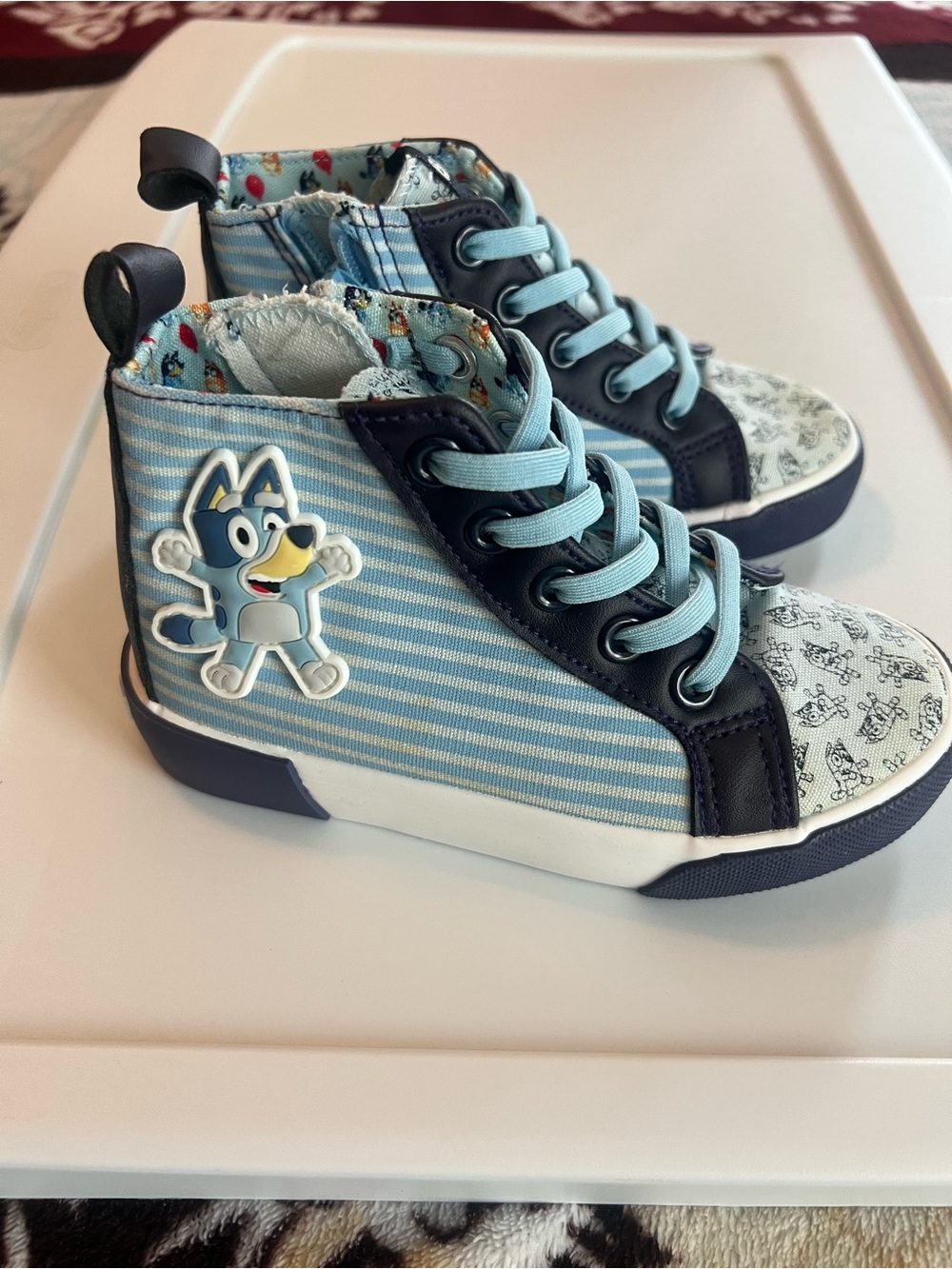 Kids Bluey BlueStriped High-Top Sneakers with Character Accent